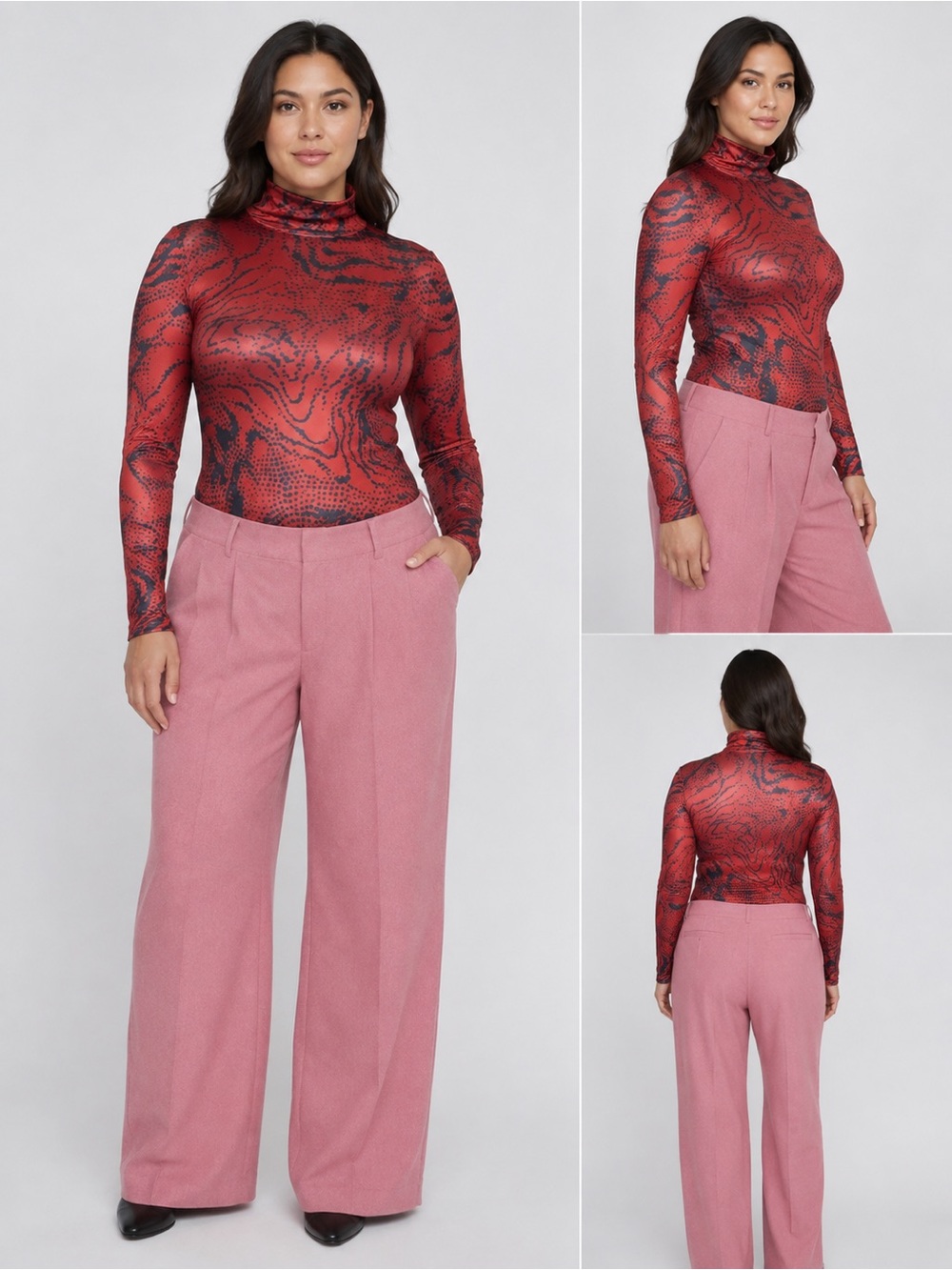 Untitled in Motion Orma turtleneck in zora red black swirl dot - M nwt